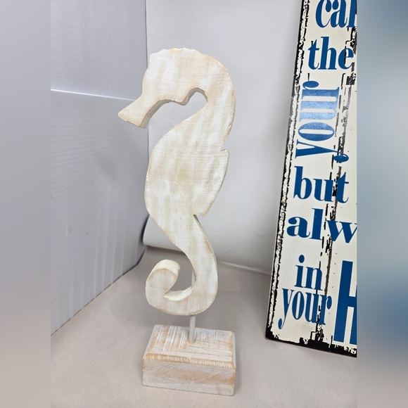 Beach Trio Faux Wood Distressed Sea Shell Sea Horse Ocean Saying White & Blue - Picture 7 of 13